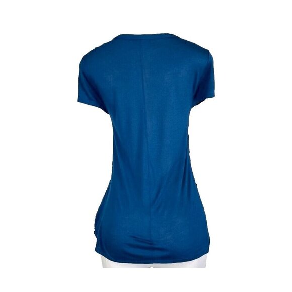 Gap M Solid Teal Blue Semi-Sheer V-Neckline Rayon Short Sleeve Tee - Picture 4 of 6
